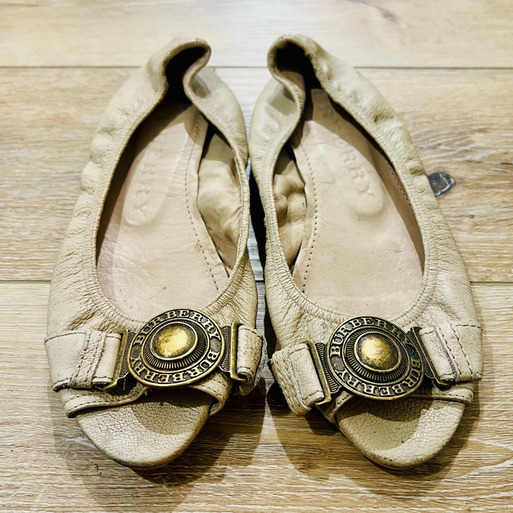 Burberry Tan Leather Loafers with Gold Accents